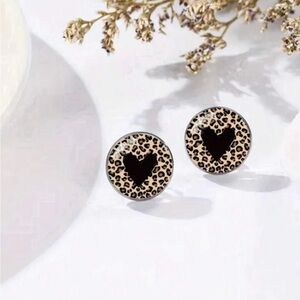 Leopard Print Heart Stud Earrings